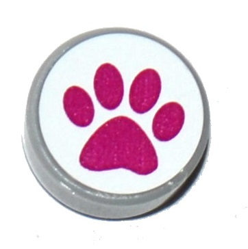 Lego Tile, Round 1 x 1 with Magenta Paw Print on White Background Pattern (Sticker) - Set 41124