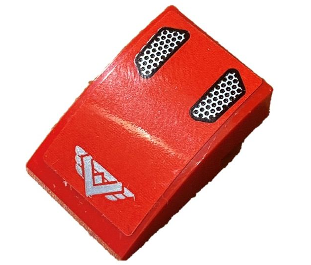 Lego Slope, Curved 3 x 2 with Silver 'V' and Air Intakes on Red Background Pattern (Sticker) - Set 60240