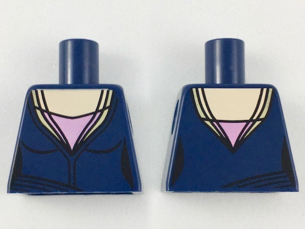 Lego Torso Female Low-Cut Top, Light Nougat Neck and Pink Triangle Pattern / Dark Blue