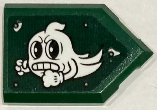 Lego Tile, Modified 2 x 3 Pentagonal with Angry White Ghost and Rivets Pattern Model Left Side (Sticker) - Set 70434