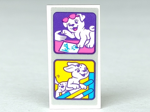 Lego Tile 2 x 4 with Puppy in Pink Sunglasses Shaking a Paw and Obstacle Jumping Pattern (Sticker) - Set 41300