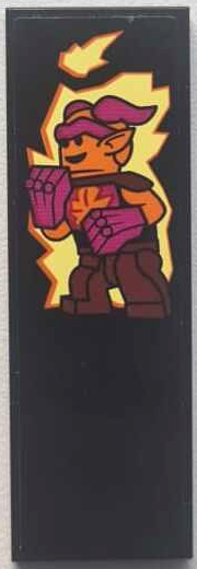 Lego Tile 2 x 6 with Magenta, Reddish Brown and Orange Video Game Minifigure with Gorilla Fist Hands and Bright Light Yellow Fire Pattern (Sticker) - Set 60388 / Black
