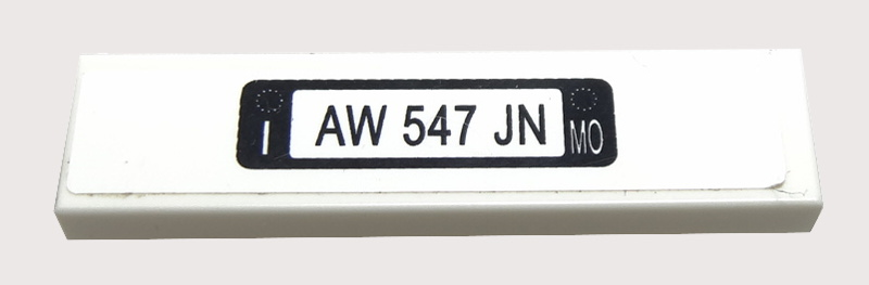 Lego Tile 1 x 4 with 'AW 547 JN' on White Background Pattern (Sticker) - Set 8185