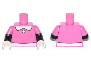 Lego Torso White Collar, Button, and Belt Front and Back Pattern / Black Arms with Molded Dark Pink Short Sleeves Pattern / White Hands