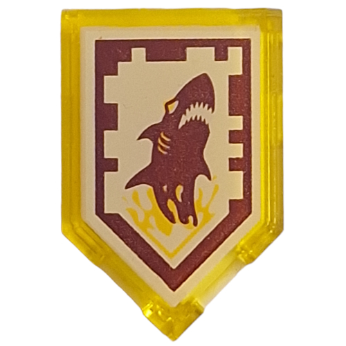 Lego Tile Special 2 x 3 Pentagonal with Nexo Power Shield Print - Shark Attack / Trans-Yellow