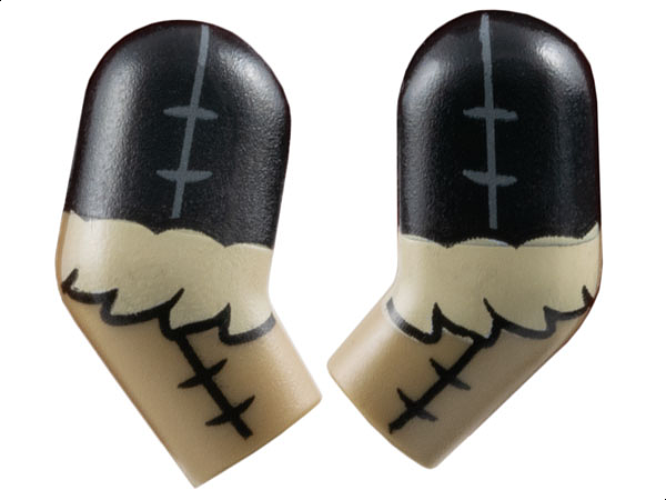 Lego Arm, (Matching Left and Right) Pair with Molded Black Short Sleeves and Printed Stitching and Tan Fur Pattern