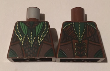 Lego Torso LotR Elven Coat with Green and Dark Green Leaves with Gold Dots Pattern / Reddish Brown