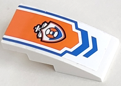 Lego Slope, Curved 4 x 2 with Blue Chevron and Coast Guard Logo on Orange Background Pattern (Sticker) - Set 60011