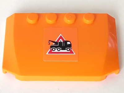 Lego Wedge 4 x 6 x 2/3 Triple Curved, with Tow Truck Danger Sign Pattern (Sticker) - Set 7638
