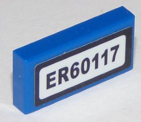 Lego Tile 1 x 2 with Black 'ER60117' Pattern (Sticker) - Set 60117