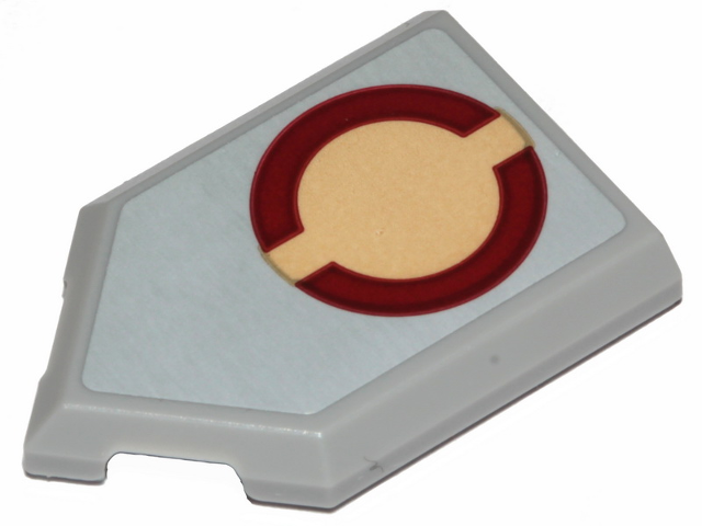 Lego Tile, Modified 2 x 3 Pentagonal with SW Dark Red Semicircles on Tan Circle Pattern (Sticker) - Set 75281 / Light Bluish Gray