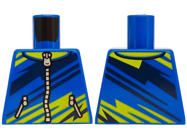 Lego Torso Jacket with Silver Zippers, Dark Blue and Lime Diagonal Stripes Pattern / Blue