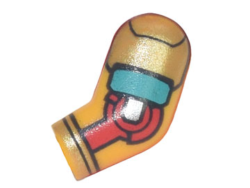 Lego Arm, Left with Armor with Gold and Dark Turquoise Plates, Red Elbow Joint Pattern / Bright Light Orange