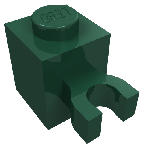 Lego Brick Special 1 x 1 with Clip Vertical [Thick U Clip, Solid Stud] / Dark Green