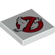 Lego Tile 2 x 2 with Ghostbusters Logo Print / White