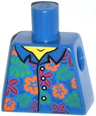 Lego Torso Hawaiian Shirt with Orange and Red Flowers and Bright Green Leaves Pattern / Blue
