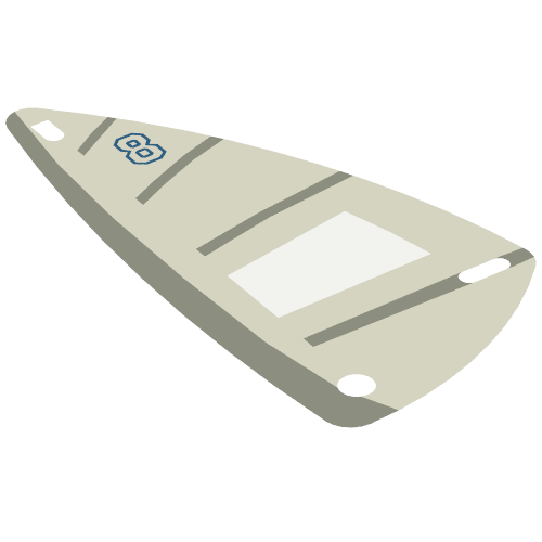 Lego Sail, Triangular, 6 x 12 with Blue 8, Horizontal Gray Stripes, Vertical Gray Stripe Print