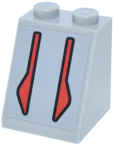 Lego Slope 65 2 x 2 x 2 with Bottom Tube with Red and Black Angled Lines Pattern (Sticker) - Set 75435 / Light Bluish Gray