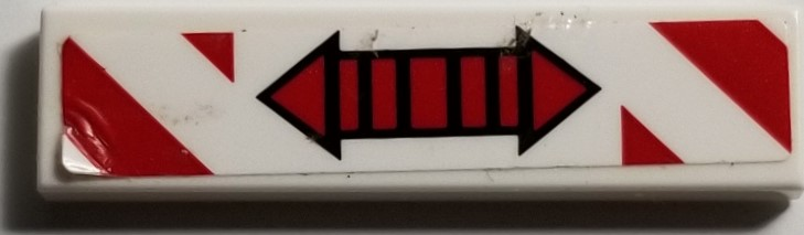 Lego Tile 1 x 4 with Red Double Arrow and Red and White Danger Stripes Pattern (Sticker) - Set 70595