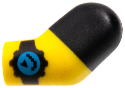 Lego Arm, Left with Molded Black Short Sleeve and Printed Dark Azure Watch Pattern / Yellow