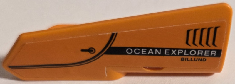 Lego Technic, Panel Fairing #21 Very Small Smooth, Side B with Door Handle, Air Vent, Black and White 'OCEAN EXPLORER BILLUND' Pattern (Sticker) - Set 42064 / Orange