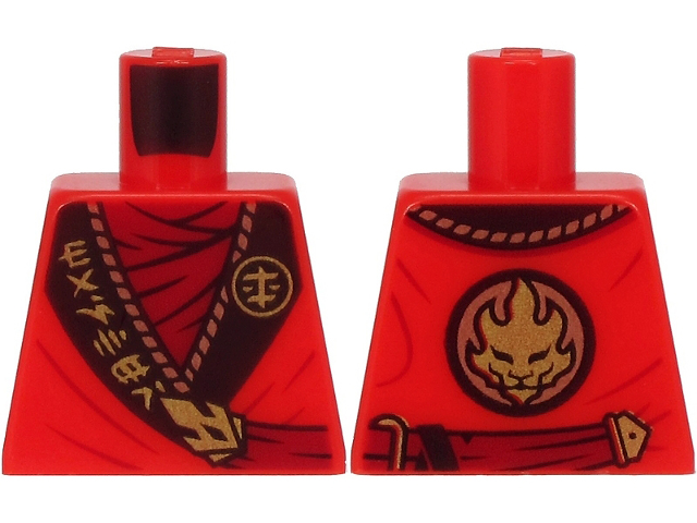Lego Torso Ninjago Robe, Dark Red Shirt, Wide Black Hems with Gold Characters and Dragon Pattern / Red