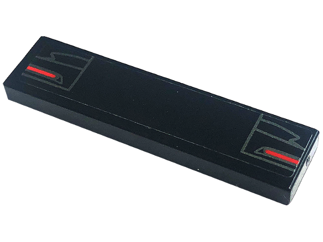 Lego Tile 1 x 4 with Brakes Lights with Red and Dark Silver Lines Pattern (Sticker) - Set 76902 / Black