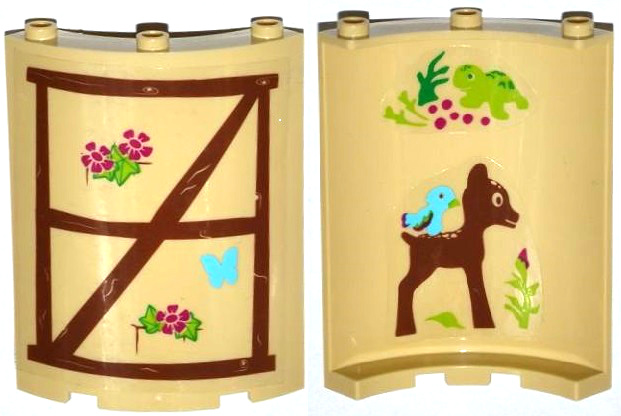 Lego Cylinder Quarter 4 x 4 x 6 with Turtle, Bird, Fawn on Inside and Wood Window Frame, Butterfly, Flowers on Outside Pattern (Stickers) - Set 41054 / Tan