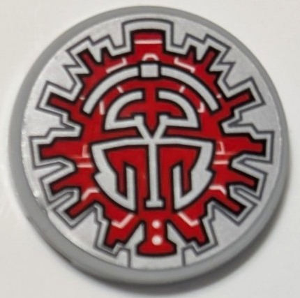 Lego Tile, Round 3 x 3 with SW Dark Falcon Red Hyperdrive Pattern (Sticker) - Set 75389 / Light Bluish Gray