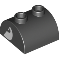 Lego Brick Curved 2 x 2, Two Top Studs with Bullet Bill Face Print / Black