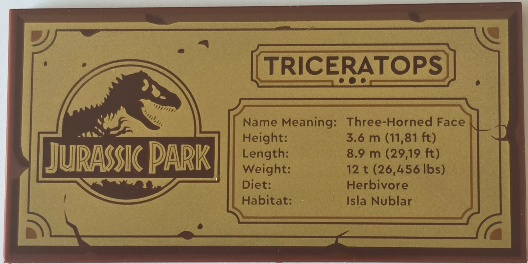 Lego Tile 4 x 8 with Jurassic Park Triceratops Pattern