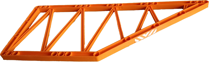 Lego Technic, Liftarm, Modified Frame Trapezoid Thick 31 x 13 Girder Center with Orange and White Danger Stripes Pattern (Sticker) - Set 4210