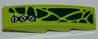 Lego Slope, Curved 4 x 1 with Dark Green Scales and 3 Screws Pattern Model Right (Sticker) - Set 9447