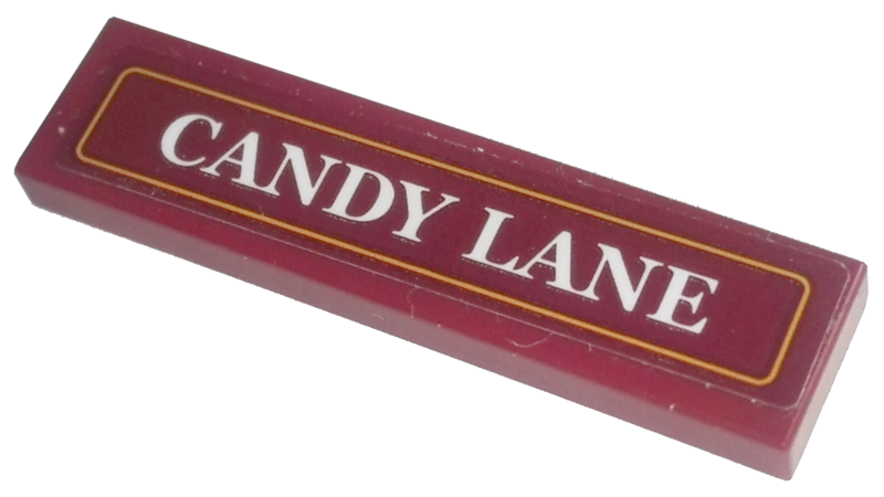 Lego Tile 1 x 4 with 'CANDY LANE' Pattern (Sticker) - Set 10267 / Dark Red