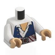 Lego Torso Shirt, Dark Blue Vest, Buttons, Warm Tan Chest, Reddish Brown Belt, Dark Orange/White Sash Print, White Arms, Warm Tan Hands / White