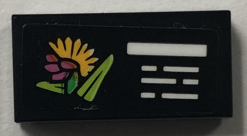 Lego Tile 1 x 2 with Plant Information Sign with White Lines, Bright Light Orange, Magenta, Green and Lime Strelitzia Reginae Flower Pattern (Sticker) - Set 41757