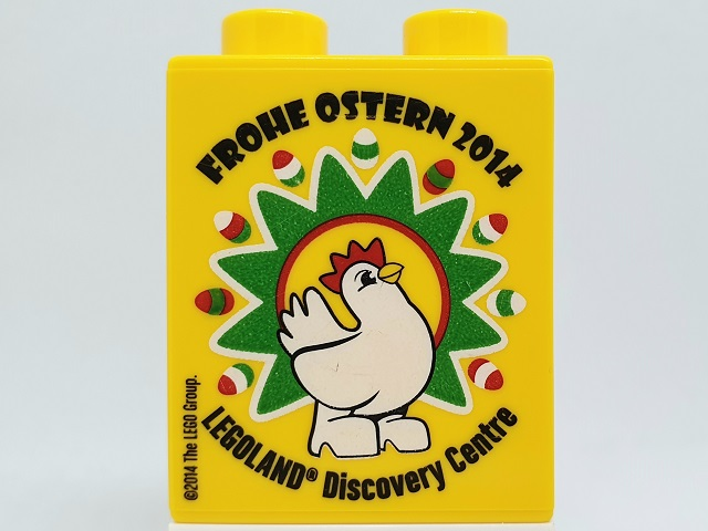 Lego Duplo, Brick 1 x 2 x 2 with Frohe Ostern 2014 LEGOLAND Discovery Centre Pattern