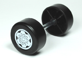 Lego Duplo Wheel Double Assembly with Metal Axle and Light Bluish Gray Sport Pattern / Black
