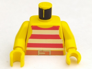 Lego Torso Pirate Tank Top with Red and White Horizontal Stripes, Dark Orange Belt with Gold Buckle Pattern / Yellow Arms / Yellow Hands