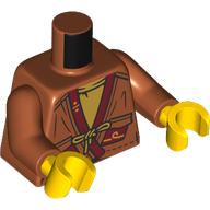 Lego Torso, Robe, Dark Red Trim, Pockets, Tan Lace, Shirt Print, Dark Orange Arms, Yellow Hands