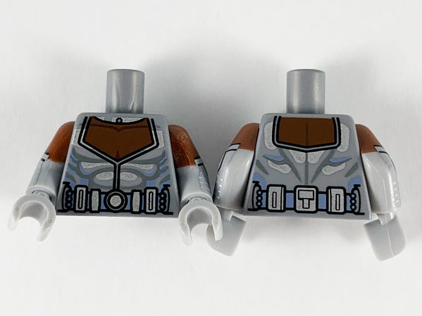 Lego Torso Armor, Reddish Brown Chest Pattern / Light Bluish Gray Arms with Reddish Brown Short Sleeves, Silver Armor Pattern / Light Bluish Gray Hands