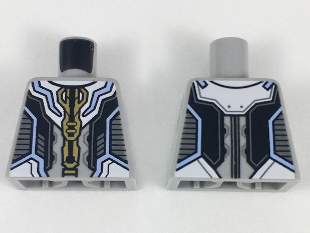 Lego Torso Armor with Gold and Bright Light Blue Trim, Black and Dark Bluish Gray Panels Pattern / Light Bluish Gray