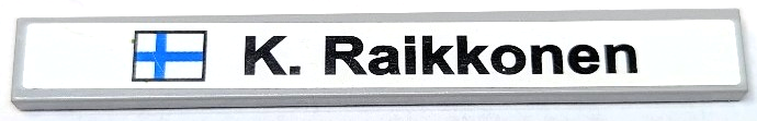 Lego Tile 1 x 8 with Finnish Flag and Black 'K. Raikkonen' Pattern (Sticker) - Set 8144-2 / Light Bluish Gray
