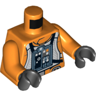 Lego Torso Rebel Pilot with White Flight Suit Print, Orange Arms, Black Hands / Orange