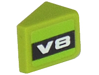 Lego Slope 30 1 x 1 x 2/3 with White 'V8' on Black Background Pattern Model Left (Sticker) - Set 8302