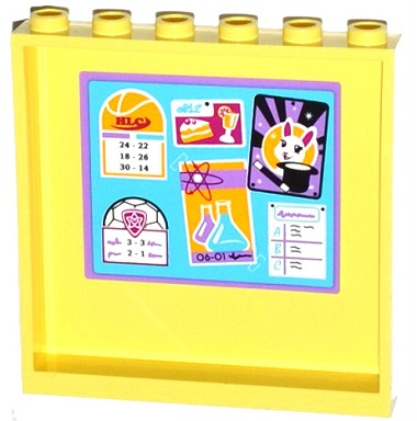 Lego Panel 1 x 6 x 5 with 'HLC' Bulletin Board Pattern on Inside (Sticker) - Set 41005 / Bright Light Yellow
