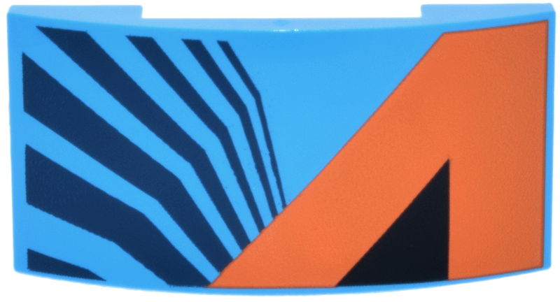 Lego Slope, Curved 4 x 2 x 2/3 Double with Orange Panel, Black Triangle and Dark Blue Angled Stripes Pattern
