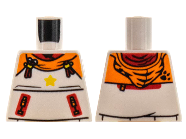 Lego Torso Hoodie, Orange Shoulders and Hood, Yellow Star, Red Tassels Pattern / White
