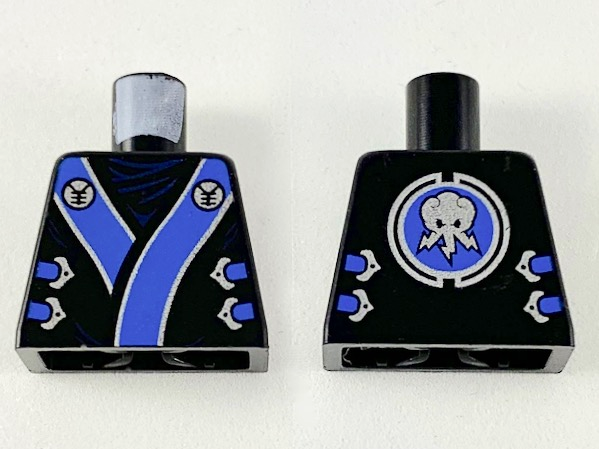 Lego Torso Ninjago Robe with Blue and Silver Sash Pattern / Black