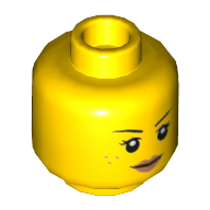 Lego Minifig Head Rivera, Eyebrows, Freckles, Eyelashes, Pink Lips, Closed Mouth Smile / Open Mouth Smile Print / Yellow